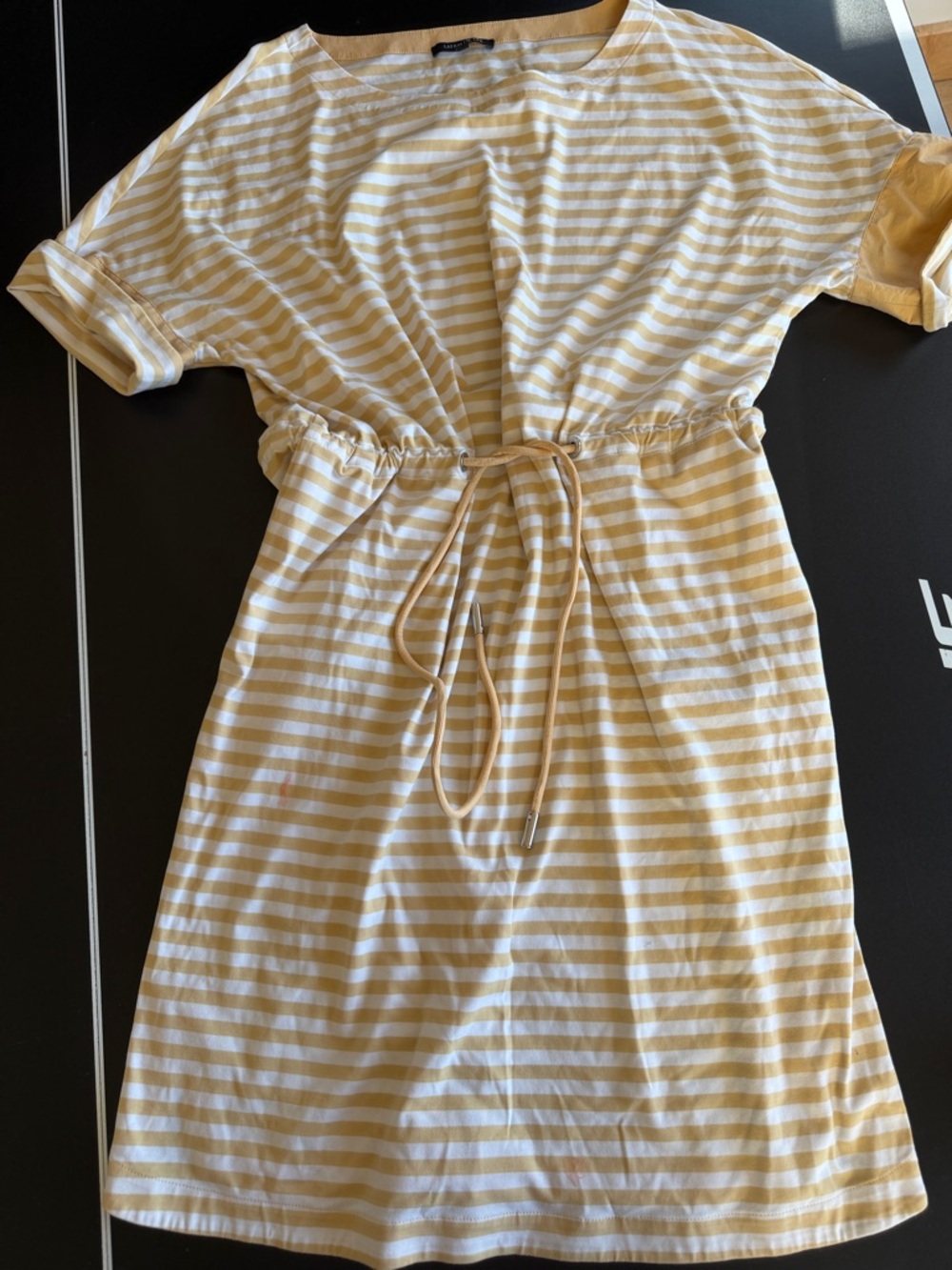 Lafayette 148 New York Yellow and White Striped Drawstring Dress